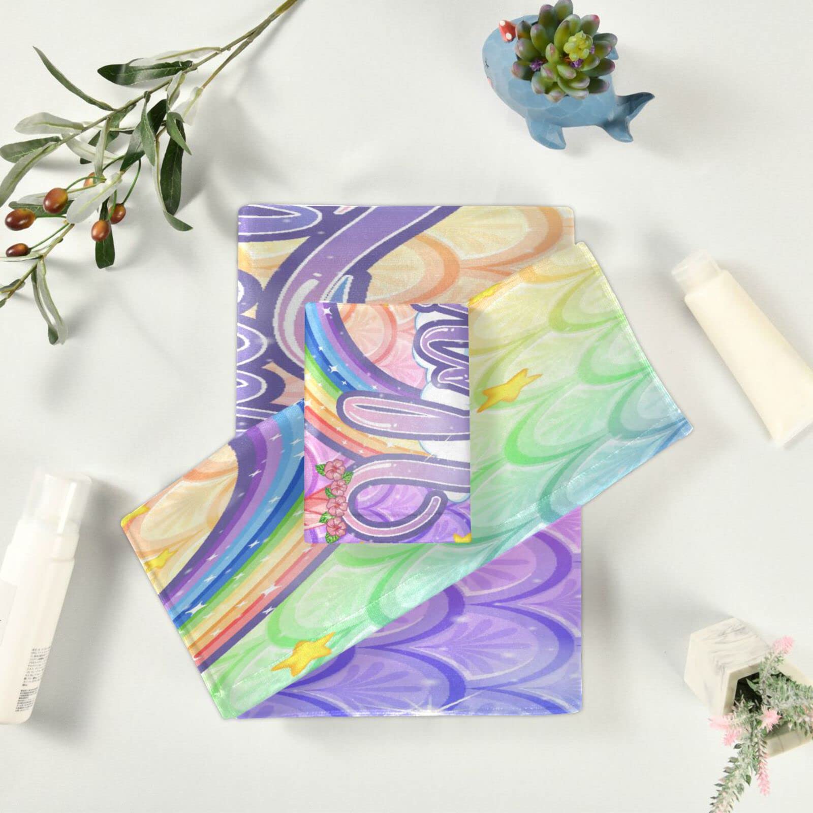 Unicornios Arcoíris Sirenas Lindas Juego de Toallas para Baño Playa 100% Algodón de Piscina Toalla (1 Toalla de Baño y 1 Toalla de Mano y 1 Paño de Lavado) para Nadar Hotel Niñas Niños Niños