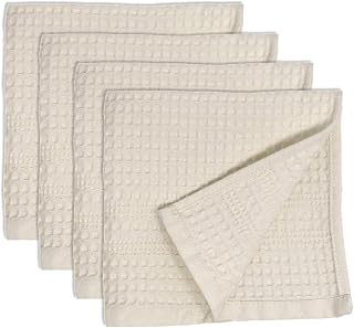 Gilden Tree Waffle Towel Quick Dry Thin Exfoliating, 4 Pack Washcloths for Face Body, Classic Style (Cream)