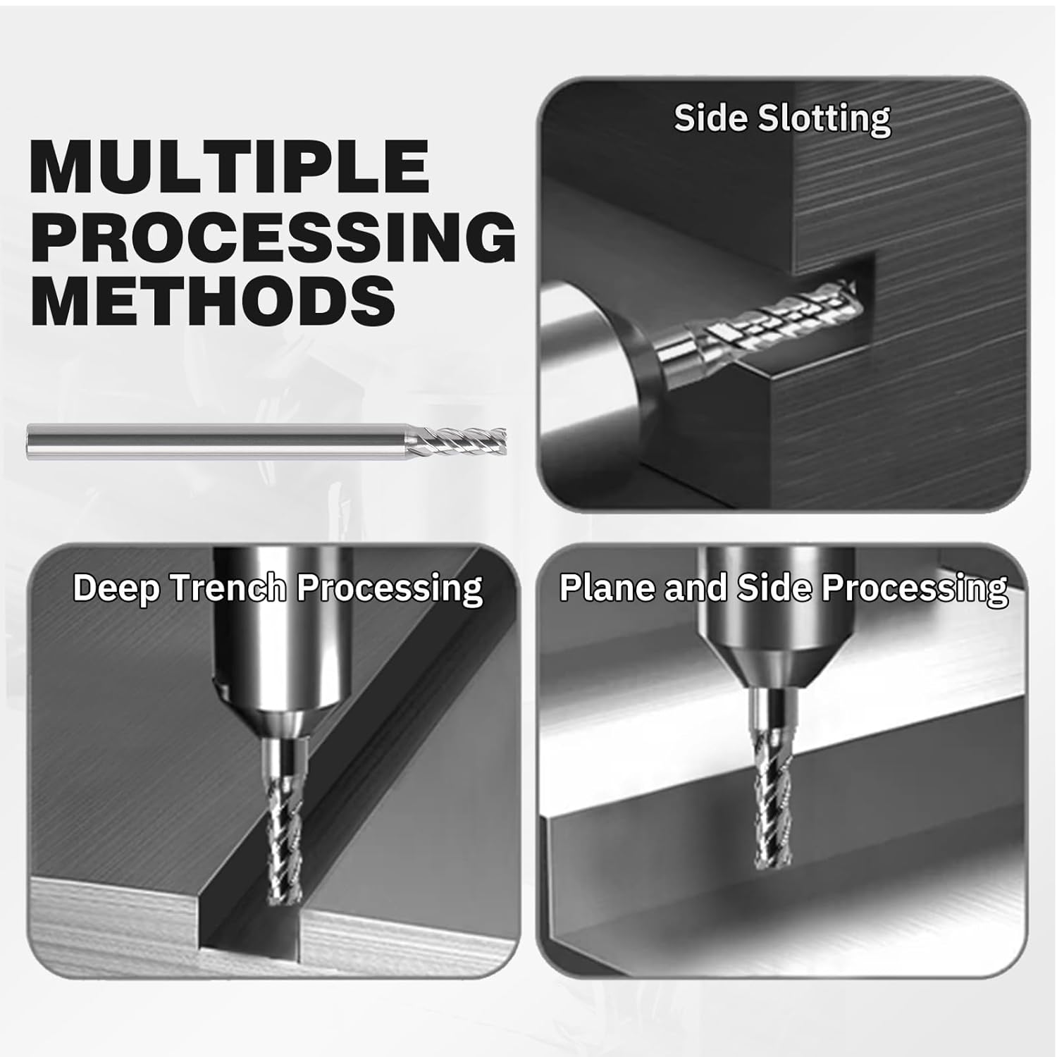 1/8 inch End Mill 4 Flute, Solid Cermet Square End Mills for Milling Machine, CNC Router Bits Carbide Speed Square Nose for Hardened Steel 5pcs