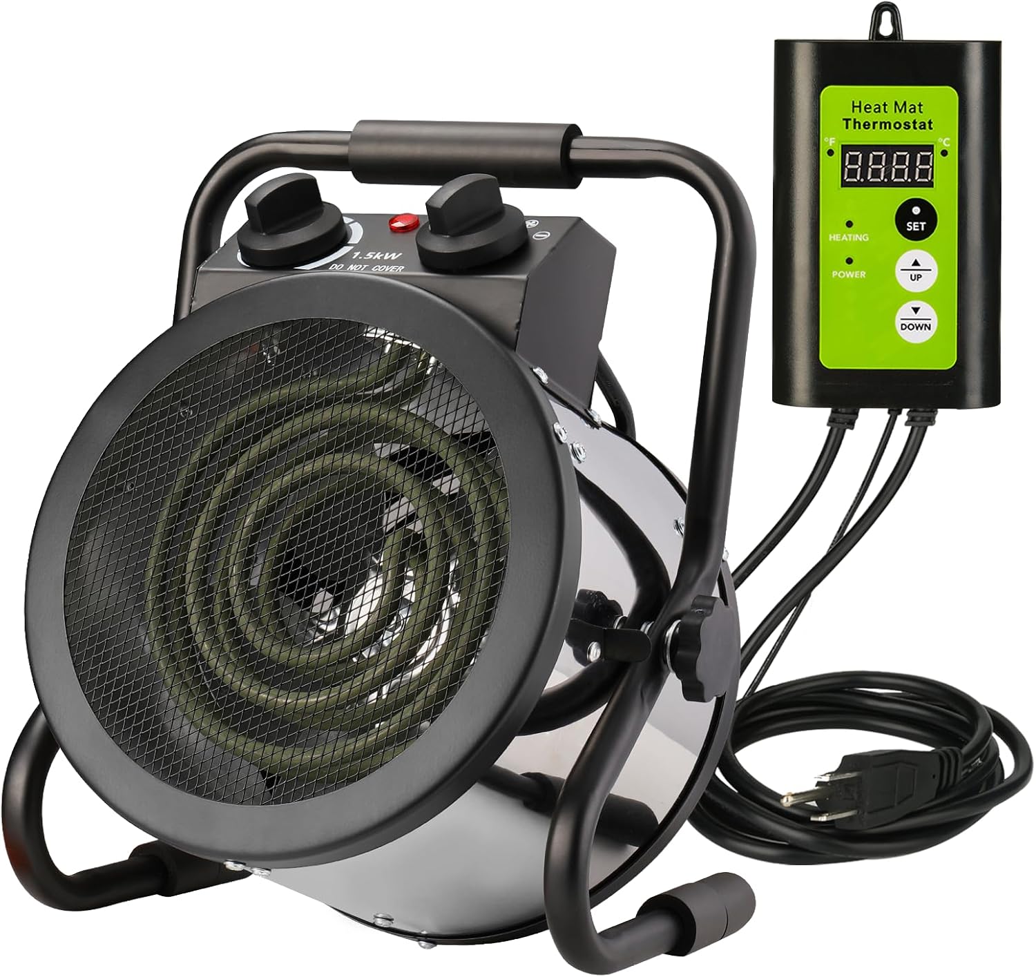 Greenhouse Heater with Digital Thermostat, Green House Heater for Plants，Electric Grow Tent Heaters, 1500W Fast Heating with Overheat Protection, Space Heater for Flower Room, Silvery