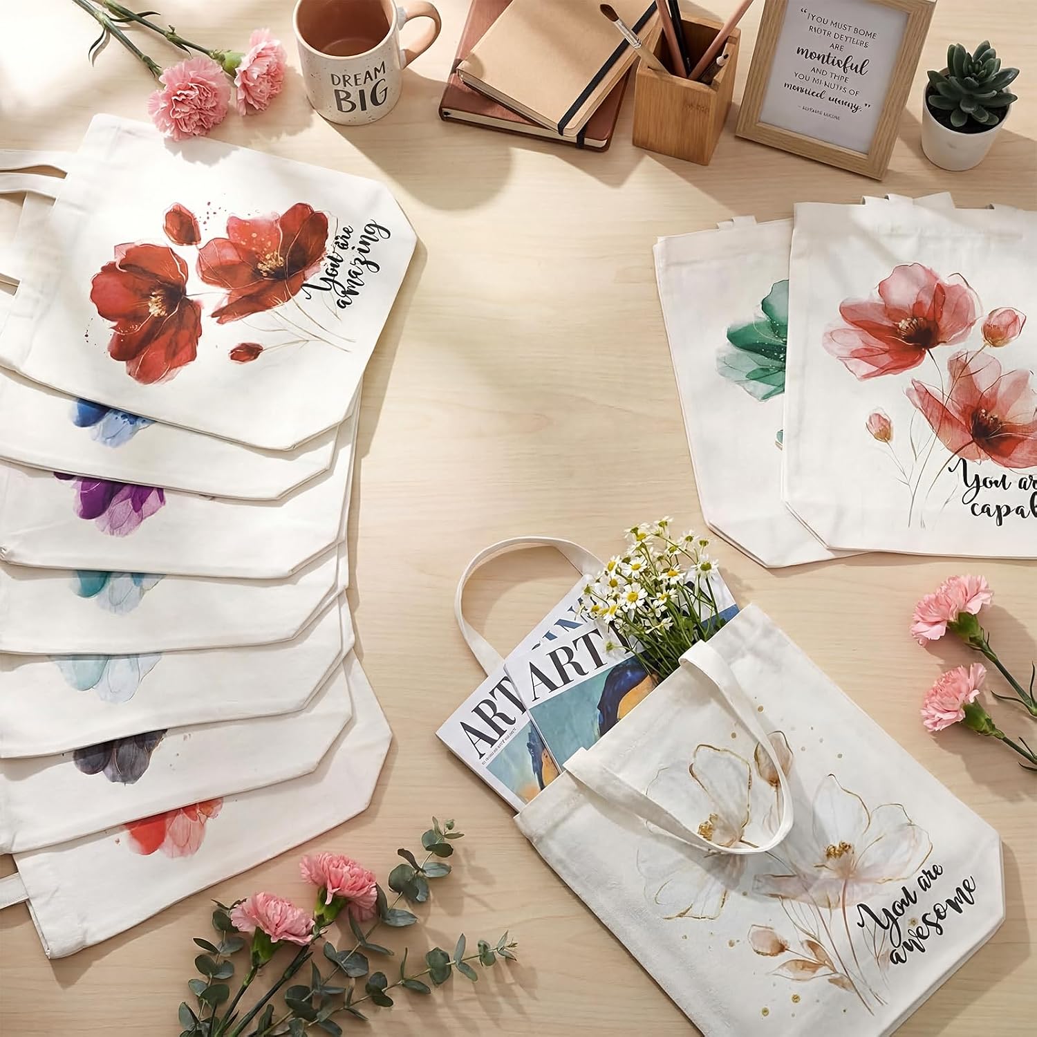 Sieral 10 Pcs Canvas Tote Bags Bulk Inspirational Tote Bag with Zipper Thank You Gifts with Zipper for Women Men Gifts(You Are)