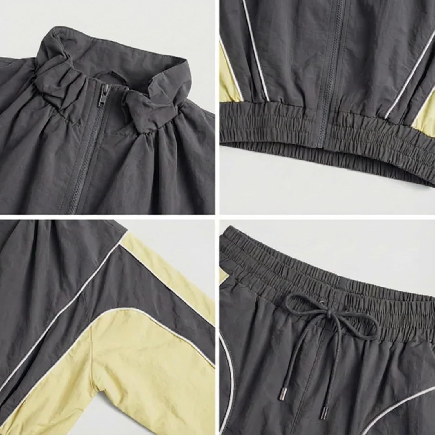 Womens 2 Piece Jogger Sets Spring Trendy Long Sleeve Zip Up Cropped Jacket Parachute Pants Outfits