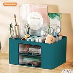Drawer Organizers, 4 sections & 2 drawers Pen Holder for Desktop Storage, Desk Organizer, Plastic Makeup Organizer, Desk Organization for School, Home, Office Supplies (Dark Green)
