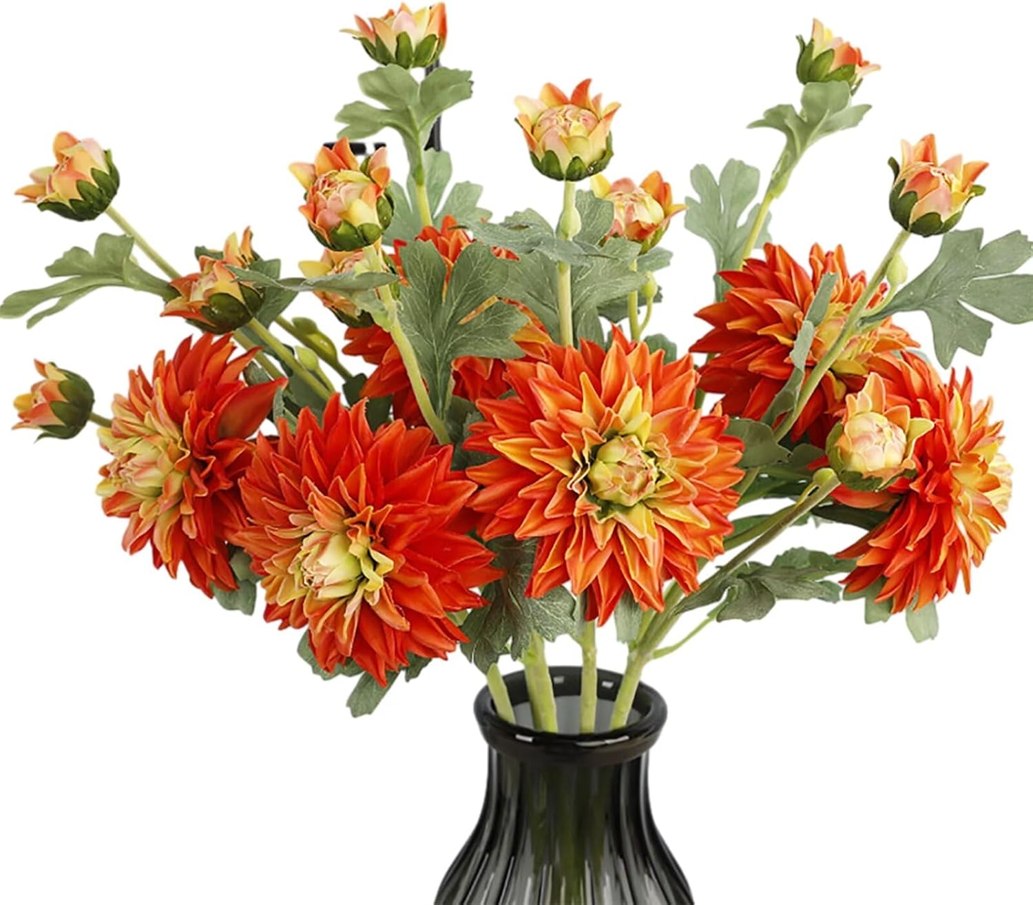 Lovmeety 3Pcs Dahlias Fake Fall Floral Arrangement, Orange