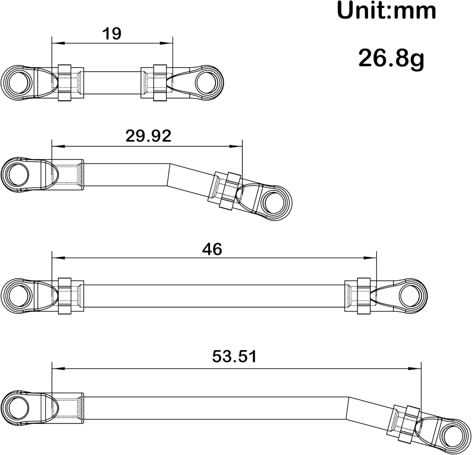 MEUS Racing SCX24 Links Metal High Clearance Chassis Links & Steering Links Set for Axial SCX24 Lexus GX470 1/24 RC Crawler(Titanium Alloy)