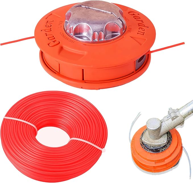 Cortacésped Cabezal de Corte, con Rosca Izquierda M10, Cabezal Roscado Easy Load & Go Es Adecuado para Cortadoras de Césped de Nailon de 2,4 Mm y 30 m (Color de Cuerda Aleatorio)