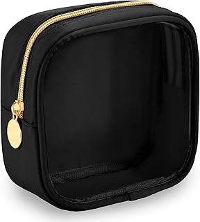 Small Clear Nylon Makeup Bag for Purse Mini Nylon & PVC Cosmetic Bag Travel Makeup Pouch Preppy Transparent Toiletry Organizer Bag with Zipper Storage Cute Coin Purse for Women(Black)