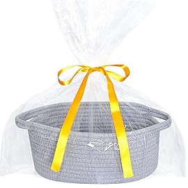 ABenkle Small Basket, 12x 8 x 5 Cute Small Woven Basket, Rope Room Shelf Storage Basket, Cat Dog Toys Basket Chest Box, Decorative Empty Gift Basket with Handles - All Gray