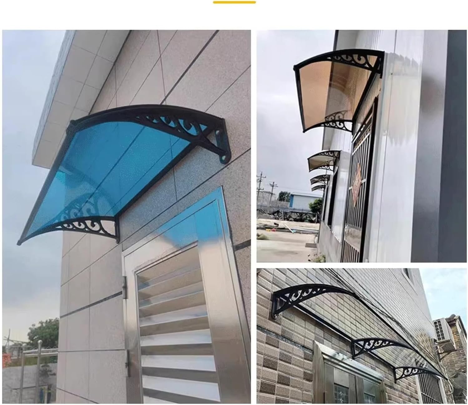 Window Awnings Exterior, Polycarbonate Cover Awning Canopy Aluminum Bracket, Front Door Awning Sun Shutter, UV, Rain and Snow Protection Patio Awning for Sun Shutter(Color:Black,Size:60x240cm)