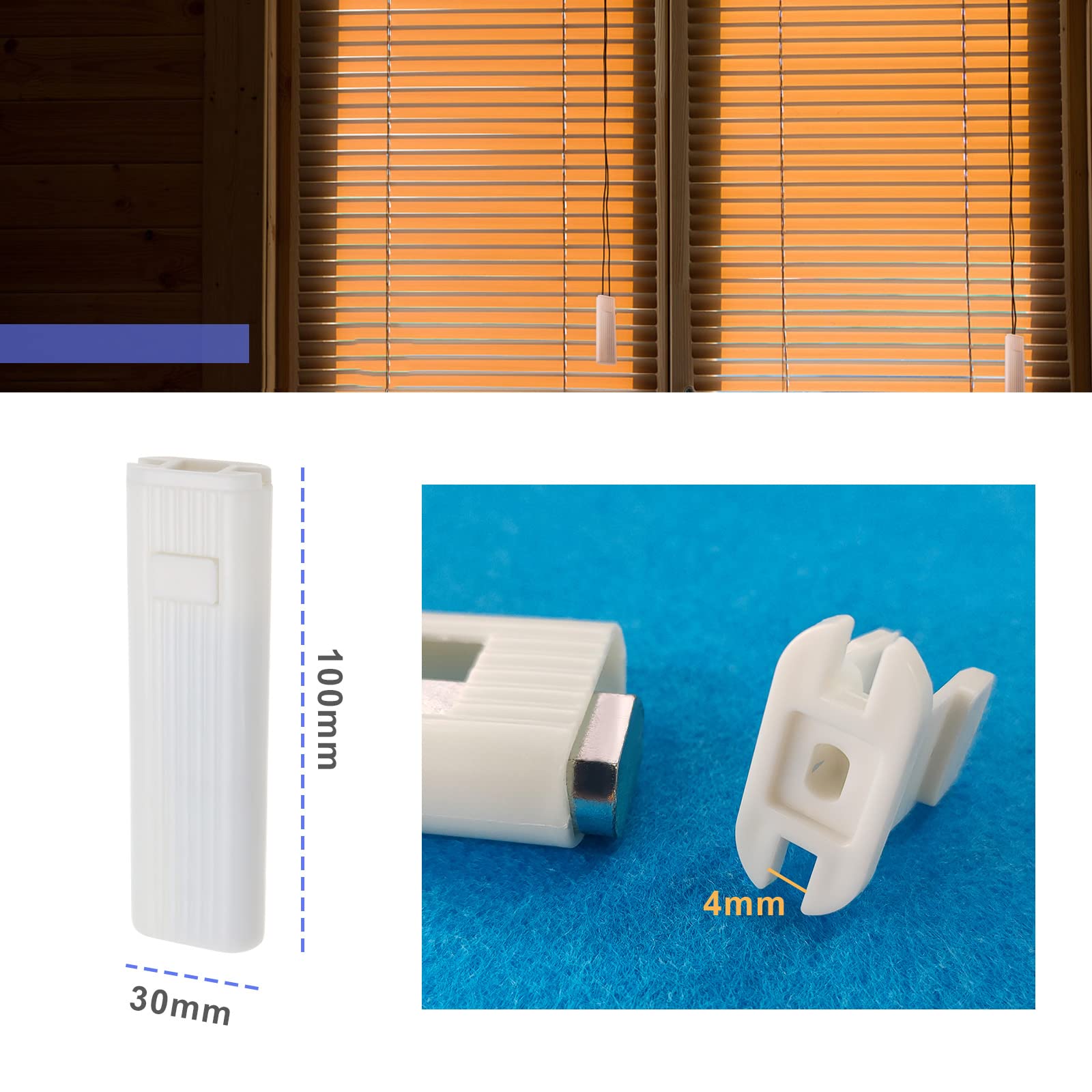 8 Ricambi Per Tende A Rullo Verticali - Pesi Per Cavo In Plastica Bianca, Otturatore Per Finestre, 100 X 30 Mm