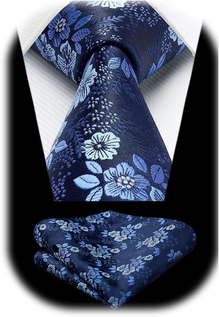 Ties for Men - 63 inch Extra Long Necktie and Handkerchief Wedding Tie and Pocket Square Set For Party Business Funeral
