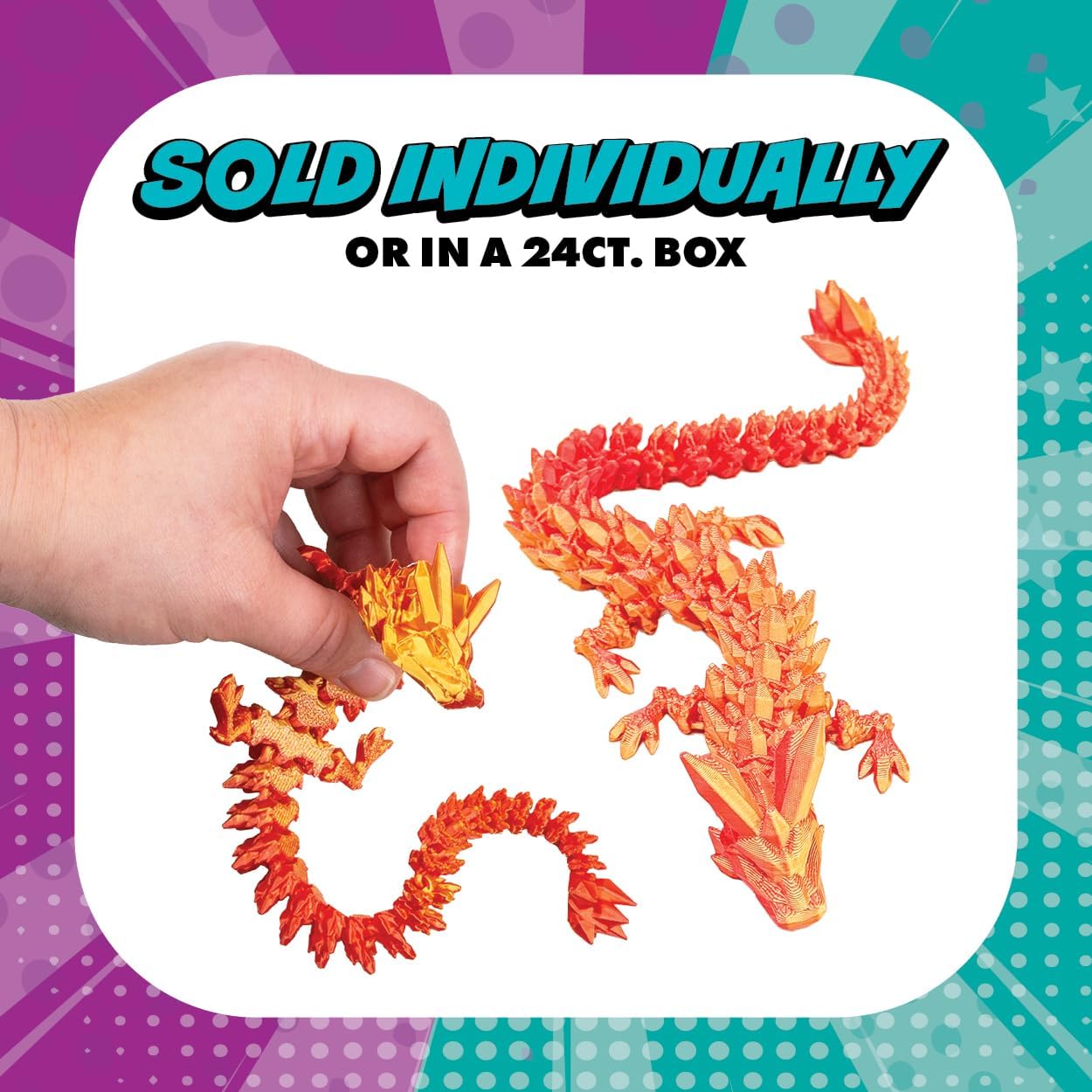 GEDDES Raymond 3D Printed Dragon Fidget Toys – Pack of 24 – Flexible Articulated Fantasy Figures in Metallic Colors