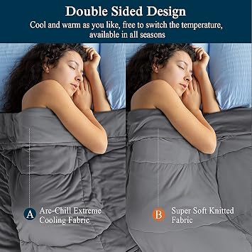 Elegear Revolutionary Cooling Blanket 79 x 86 Blue and Cooling Comforter 79 x 86 Gray Bundle