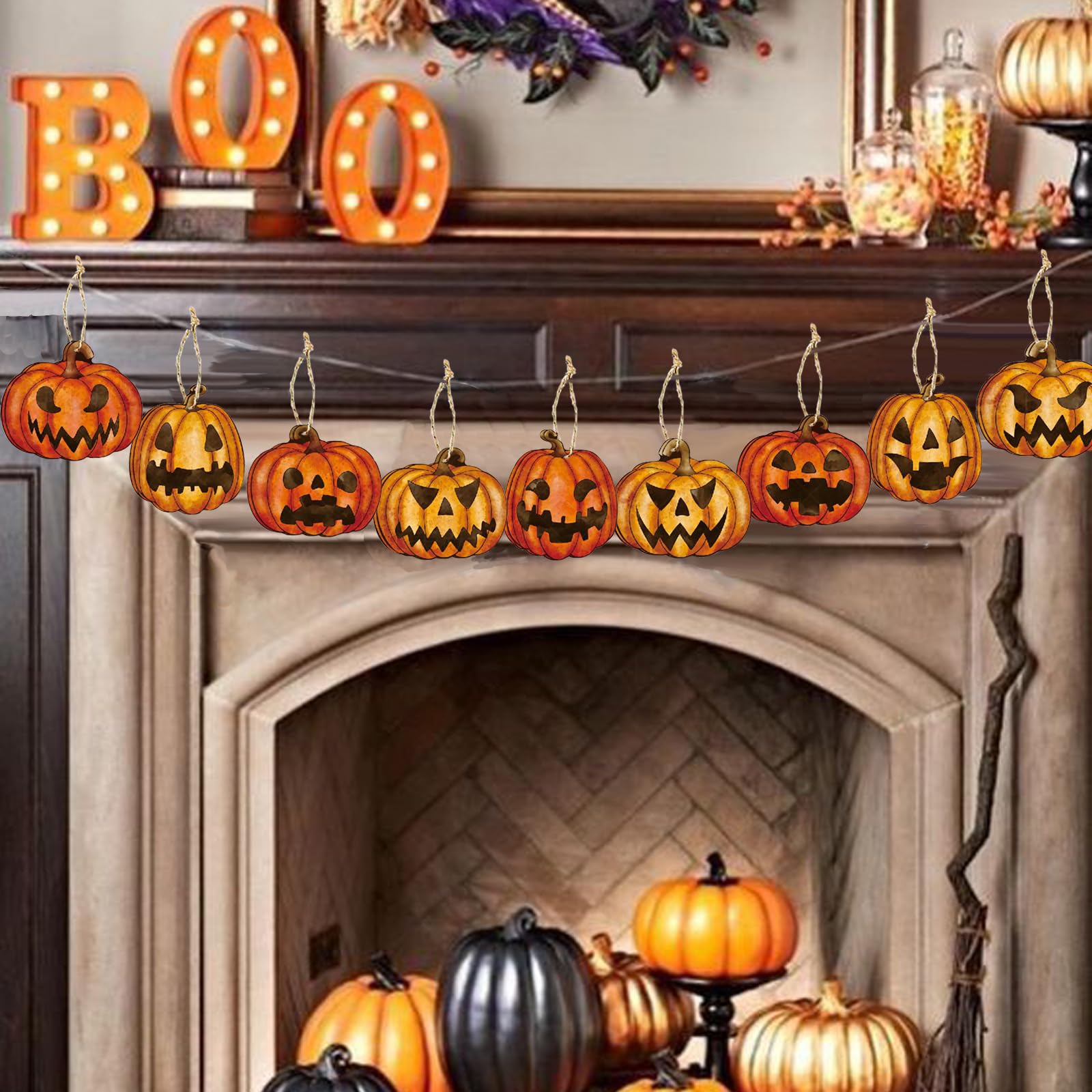 Ornamenti di Halloween - 12 pezzi in legno per albero di Halloween, pannelli spaventosi da appendere con corde | Decorazione da parete di Halloween