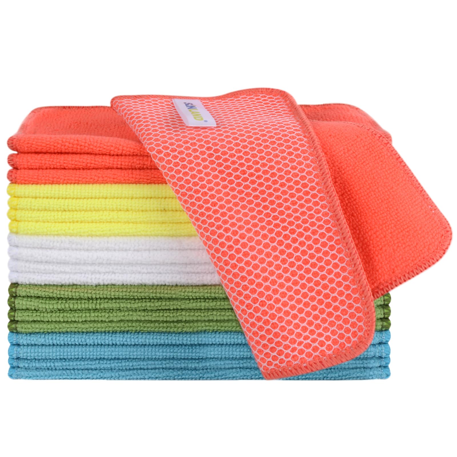SINLAND Microfiber Dish Cloth for Washing Dishes Dish Rags Best Kitchen Washcloth Cleaning Cloths with Poly Scour Side 5 Color Assorted 7.87inchx7.87inch 20pack