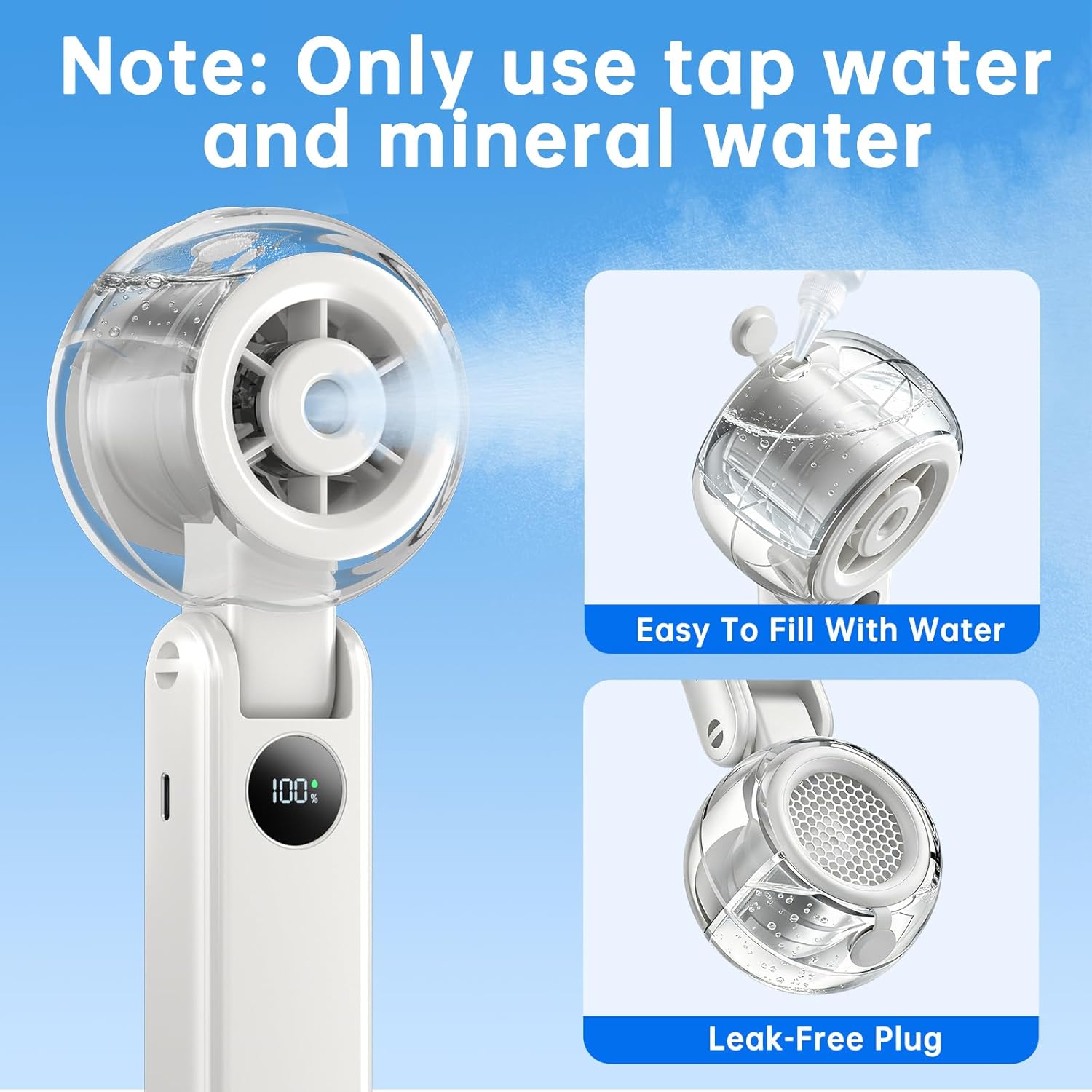 Condition photo showing New/Like New for rrtizan handheld misting fan portable - small personal mister fan blow cold air,5000mah rechargeable battery,water spray cooling for summer outdoor travel beach lash makeup,gifts for women (beige)