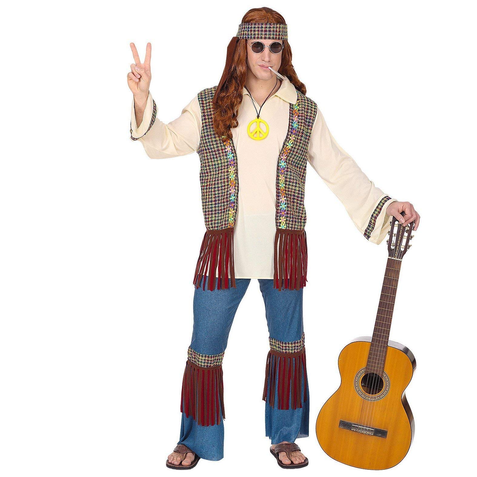 Fancy Dress Costume Mens Male Happy Hippie Adult 60s 70s Retro Outfit S