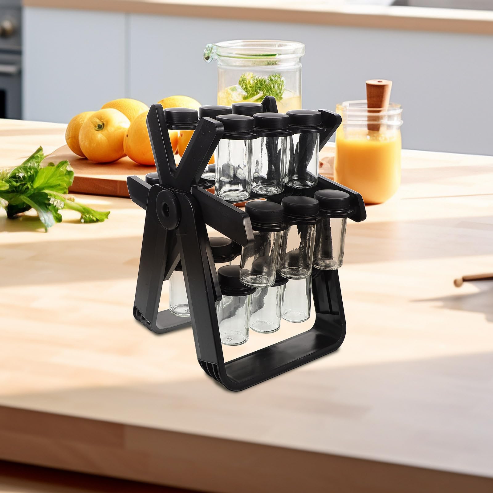 Healeved Organizador Giratorio para Especias de Vidrio con Noria | Tapa Hermética, Estructura Compacta que Ahorra Espacio, Acabado Transparente y Elegante