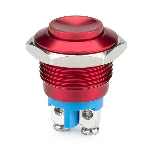 Miniatura 4 de 4 piezas DC6V/12V/36V/125/250V 3A 0.630 in interruptor de botón de metal momentáneo tornillo terminal botón con paquete de 4 interruptores rojos