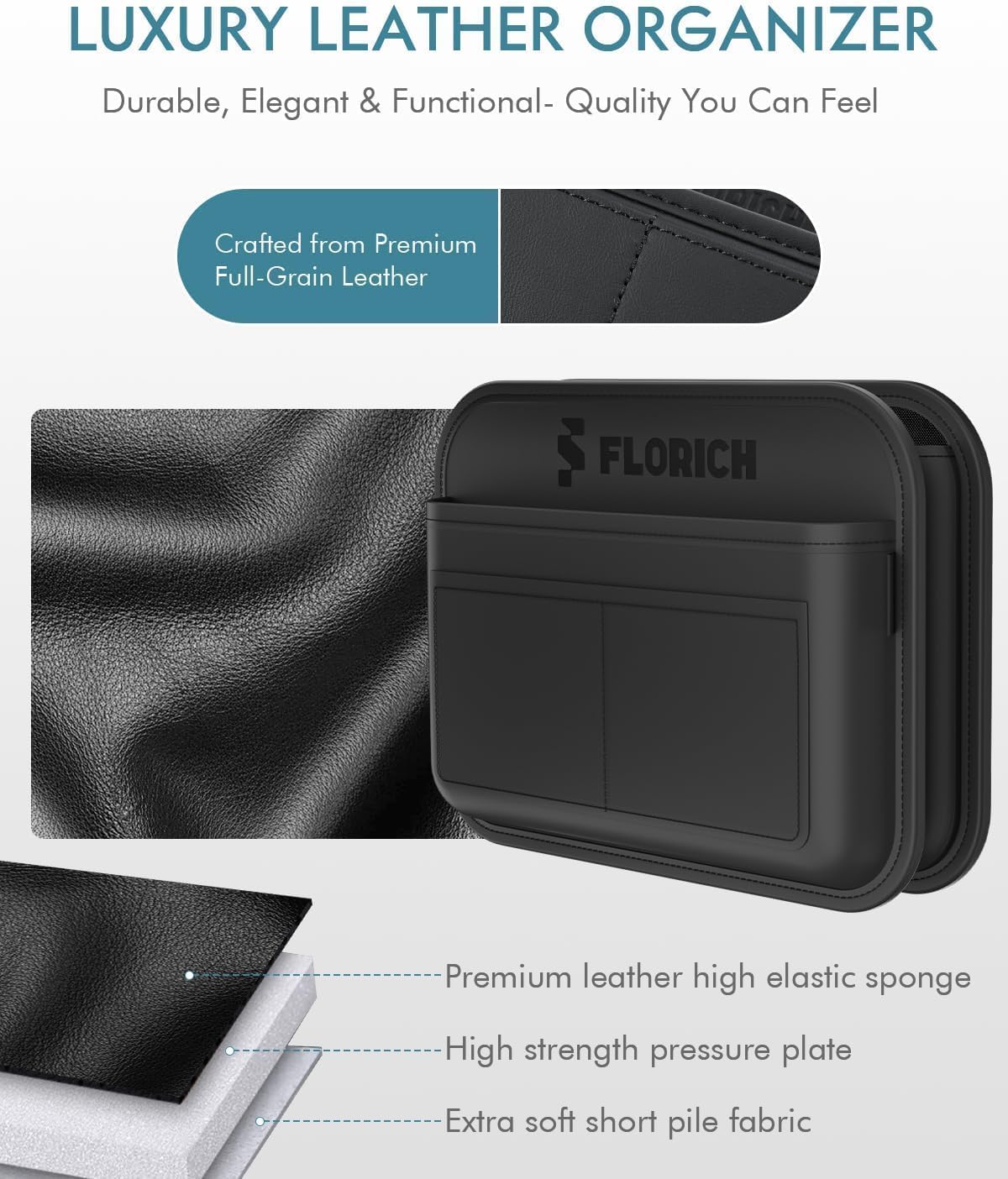 FLORICH Upgrade Car Door Organizer, Small Leather Foldable Hanging Organizer and Trash Can 2-in-1, Multi-Function Mini Storage Box Garbage Can for Car Back Seats and Side Door-2Pack