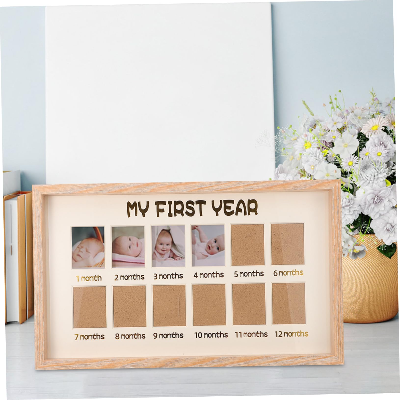 Toyvian Cornice Portafoto del Primo Anno per Bebé 12 Spazi, Materiale a Foglio, per Decorare Camera da Letto o Soggiorno Ricordo Crescita