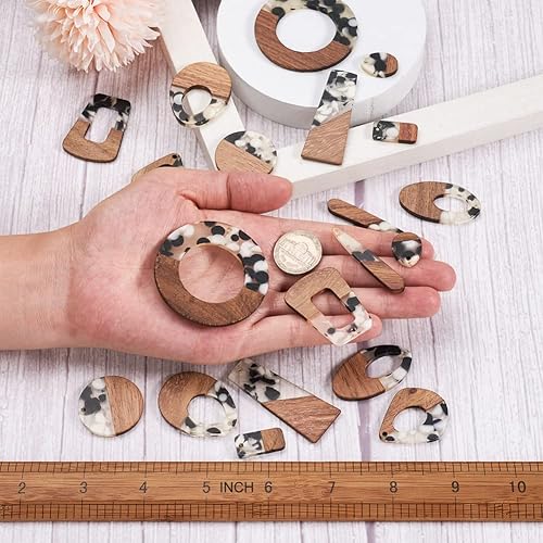 Miniatura 4 de KISSITTY 20 unidades de dijes de madera de nogal de resina encerada surtidos colgantes de madera 10 estilos colgantes para hacer pulseras, collares,
