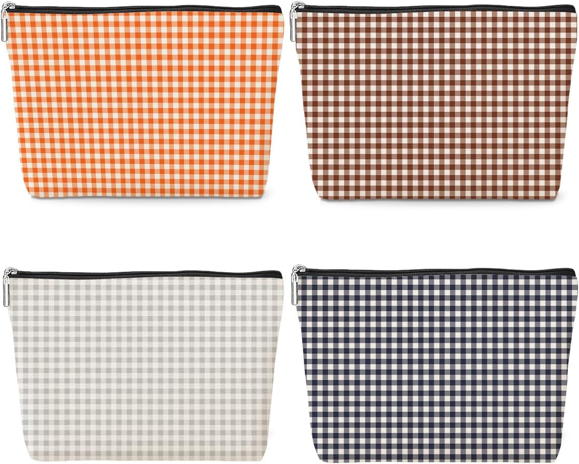 Gingham Makeup Bag, Plaid Checkered Cosmetic Bag, Cute Preppy Travel Toiletry Bags for Women Girls Sister Friendship Birthday Christmas Large Capacity Makeup Organizer with Zipper,4 Colors Available