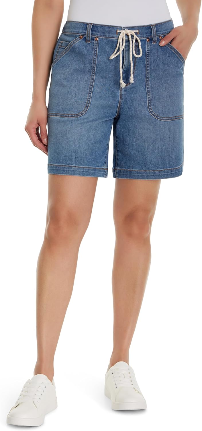 Gloria Vanderbilt Women's High Rise Drawstring Pull on Utility Short Petite