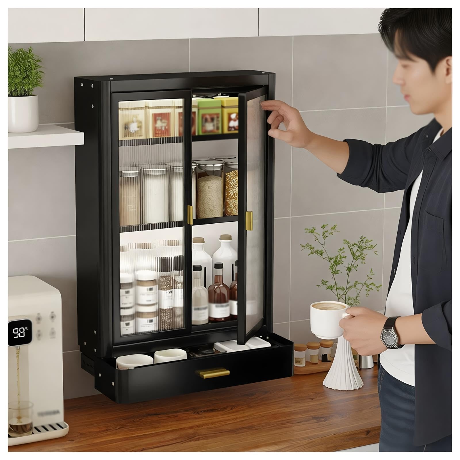 Zfmnoyev Armario De Cocina Metálico De Pared con Puertas De Acrílico
