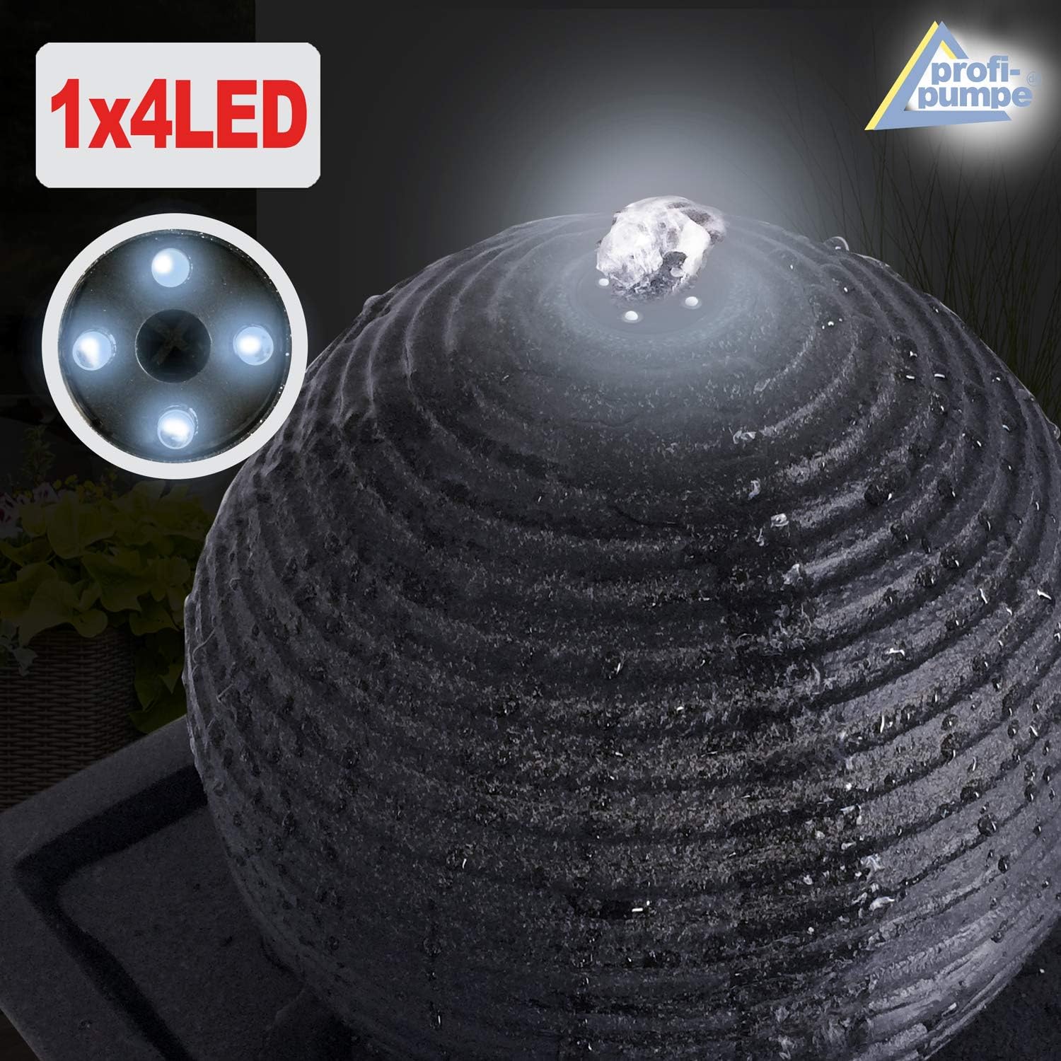 Fuente DE JARDÍN Solar ELEGANTIA Fuente DE Agua con luz LED y batería de Litio Fuente para terraza y Balcon