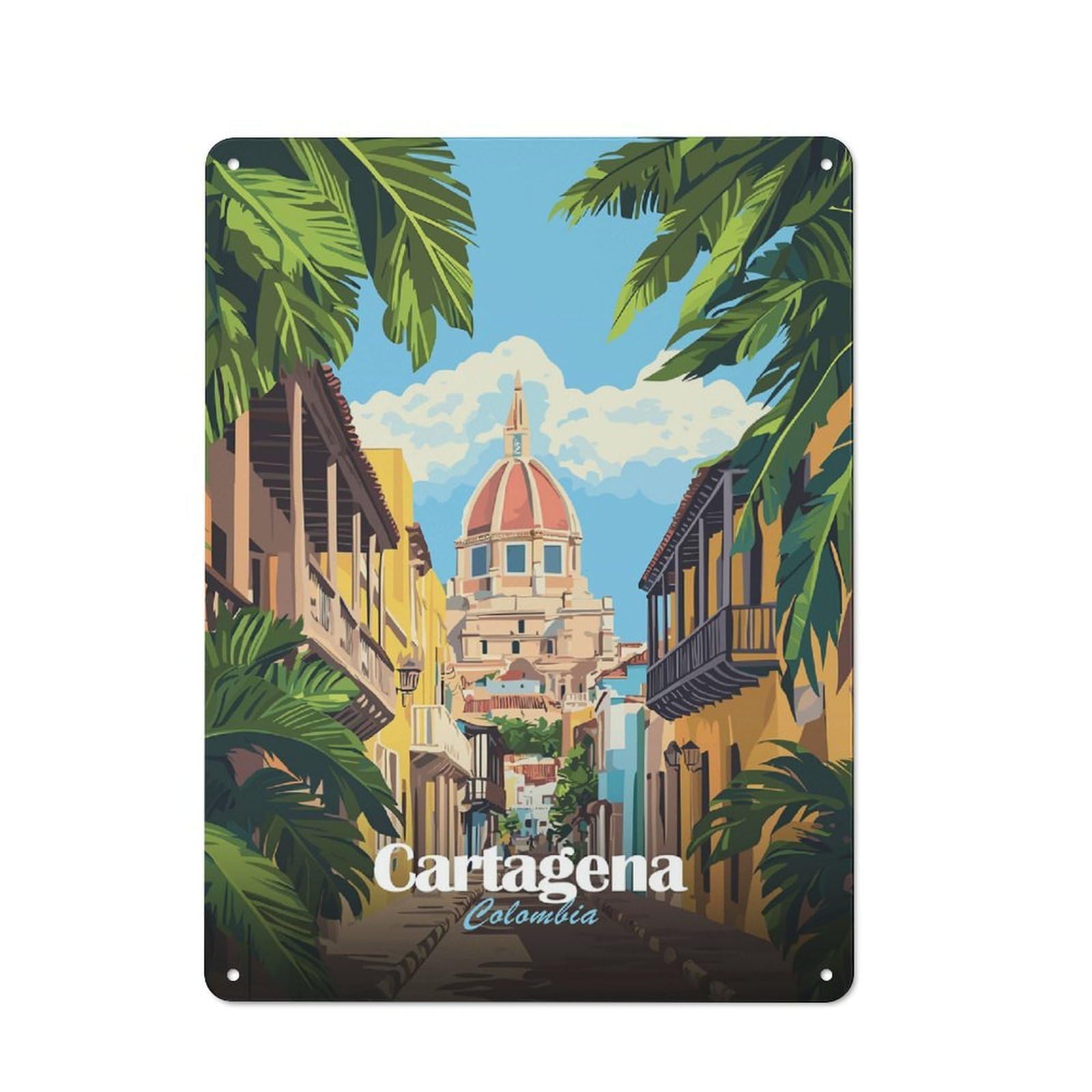 Junmoney Style-3 Cartagena, Colombia Travel Rustic Tin Wall Plaque 40X30cm For Hobby Room Or Studio, A Christmas Gift For People Styling Hobby Room And Studio