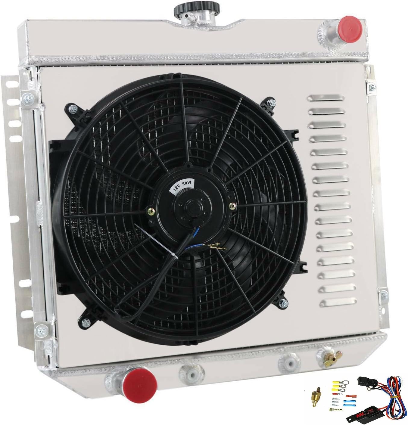 4 Row Aluminum Radiator&16" Fan Shroud Combo for 1969 1970 Ford Mustang (Lowhose Driver 20" Wide Core)