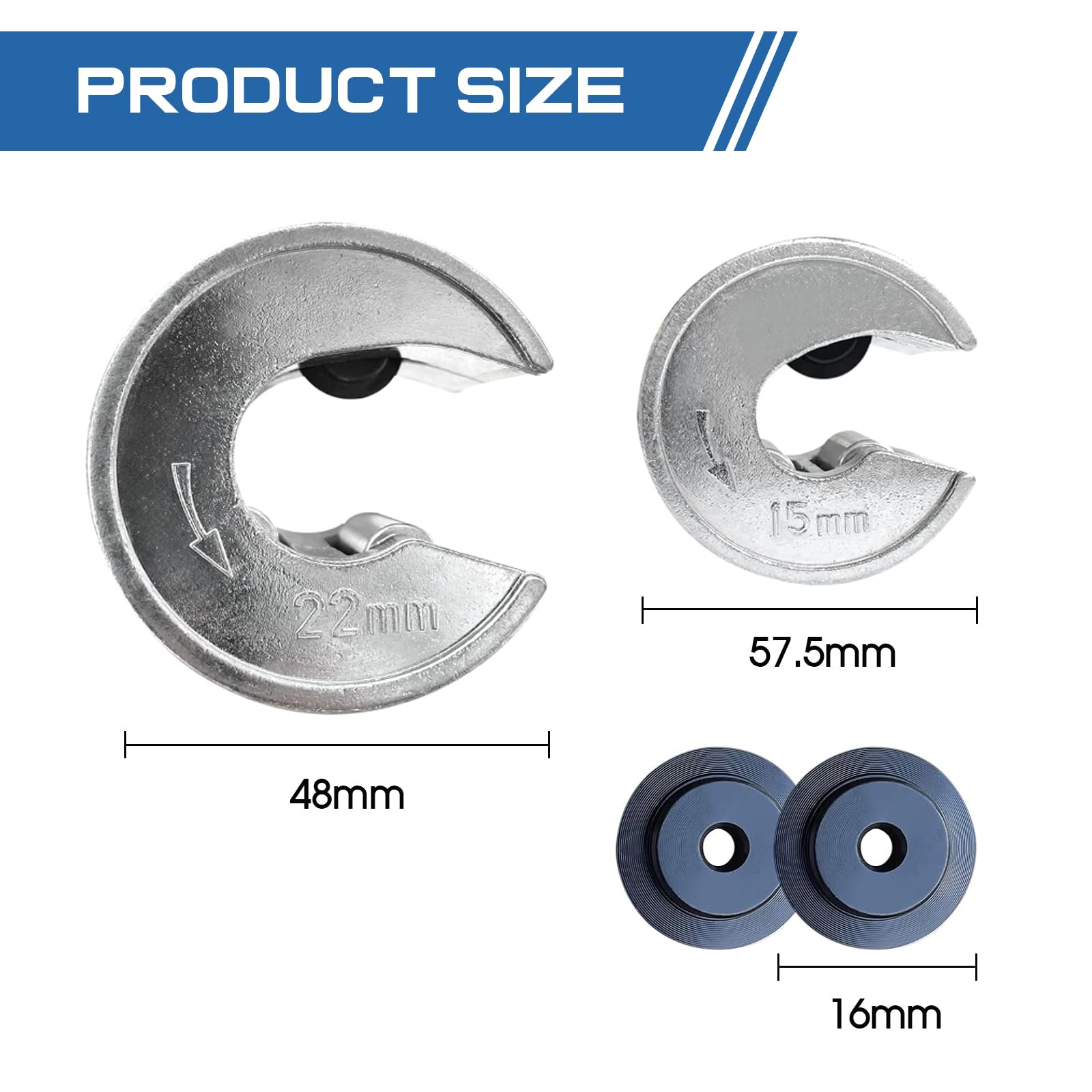 MEETOZ Pipe Cutter 15mm and 22mm Set Copper Pipe Slice Tube Cutter Zinc Alloy Body 2 Replacement Tube Cutting Wheels - Image 2