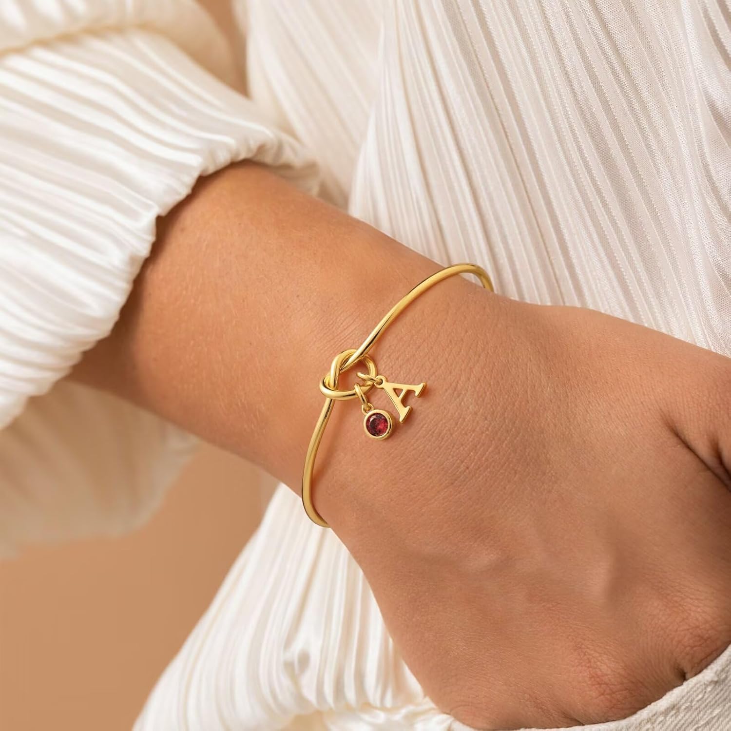 M MOOHAM Valentines Gifts for Kids Her Women - Initial Birthstone Knot Bracelets for Women Jewelry Tie the Knot Bridesmaid Proposal Gifts 14K-Gold-Plated Adjustable Birthstone Initial Bracelets Gifts - Image 2