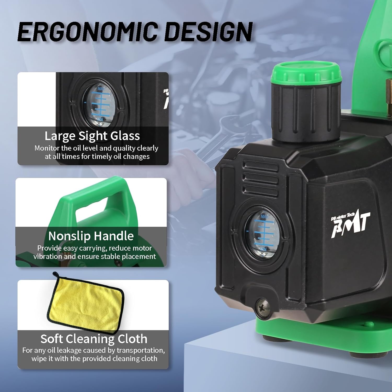 PB Motor Tech 4.5CFM 1/3HP Vacuum Pump-110V Rotary Vane Air Pump for AC, Refrigerant Recharging, Resin Degassing, and More. Oil Not Included