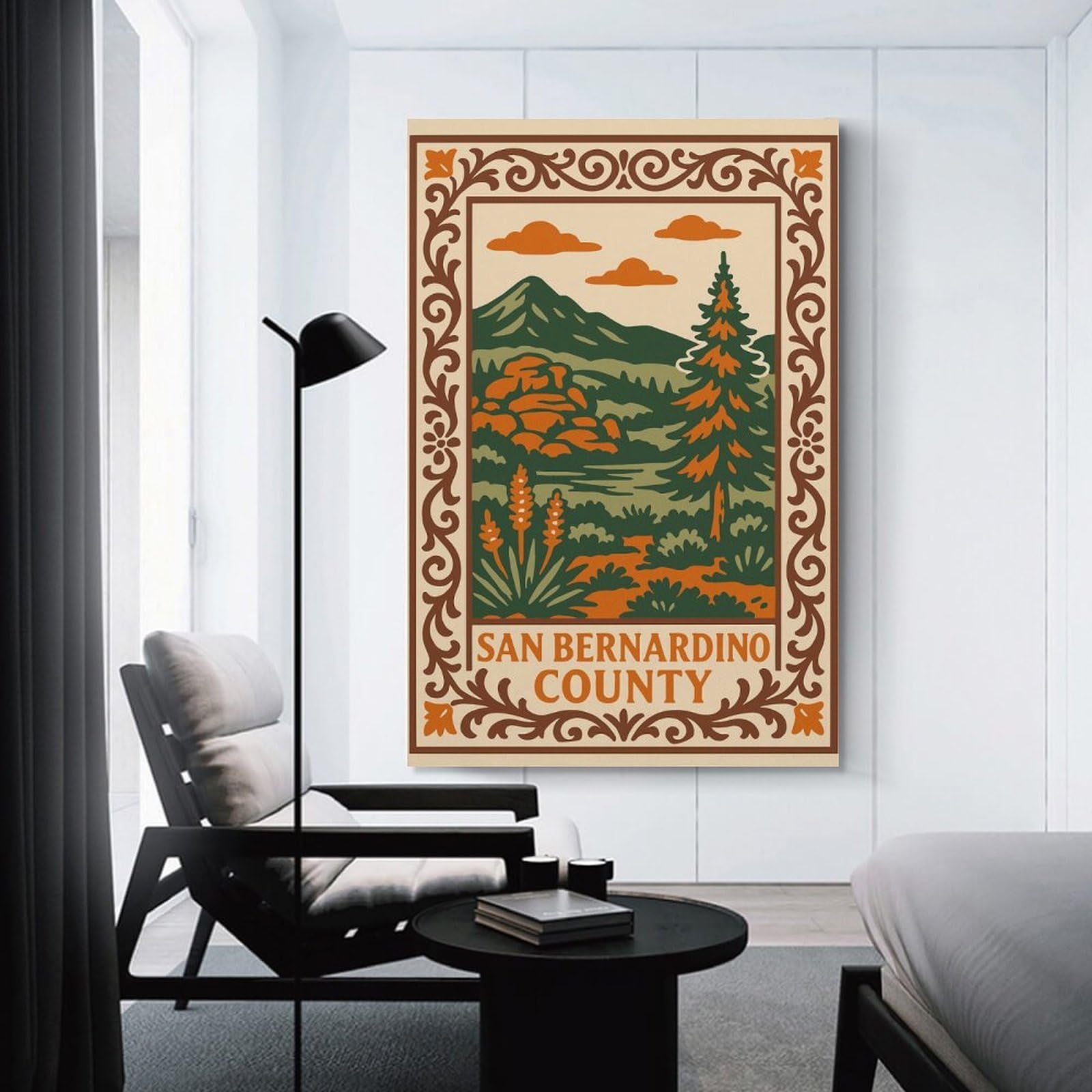 Junmoney San Bernardino County Landscape Illustration Room Decor Wall Art, 24x36inch(60x90cm), for Entrance Walls, Hall Decor Or Foyers, A Neat Decor Update for Hallways