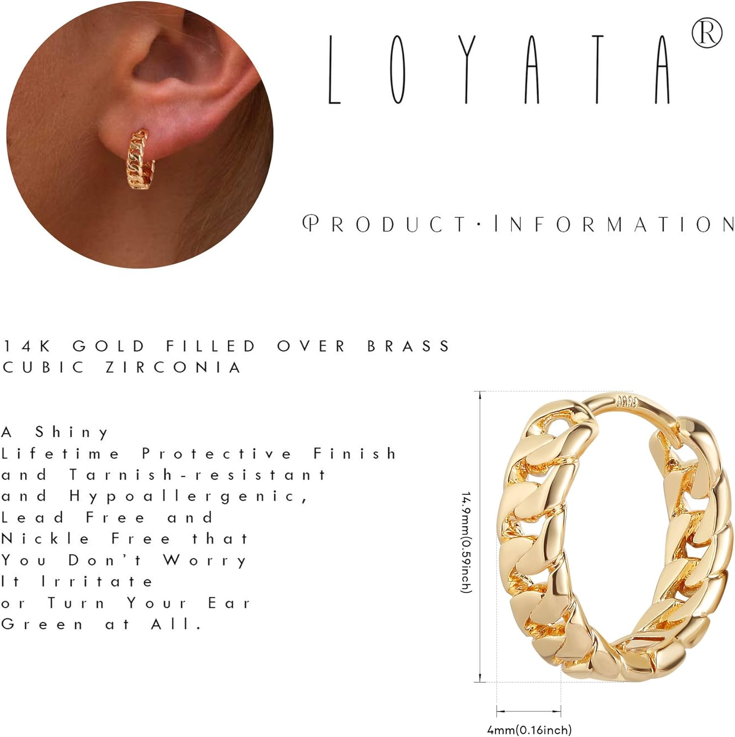 LOYATA Huggies Hoops Earrings for Women 14K Gold Plated Hoop Earrings Cubic Zirconia Diamond Dainty Earrings Hypoallergenic Simple Jewelry Gift for Women - Image 5