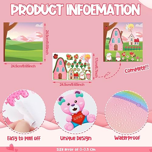 Miniatura 2 de 24 calcomanías para el día de San Valentín para niños, haz tus propias calcomanías con cartón de escena de Sweet House con corazón, cupido, elfo,