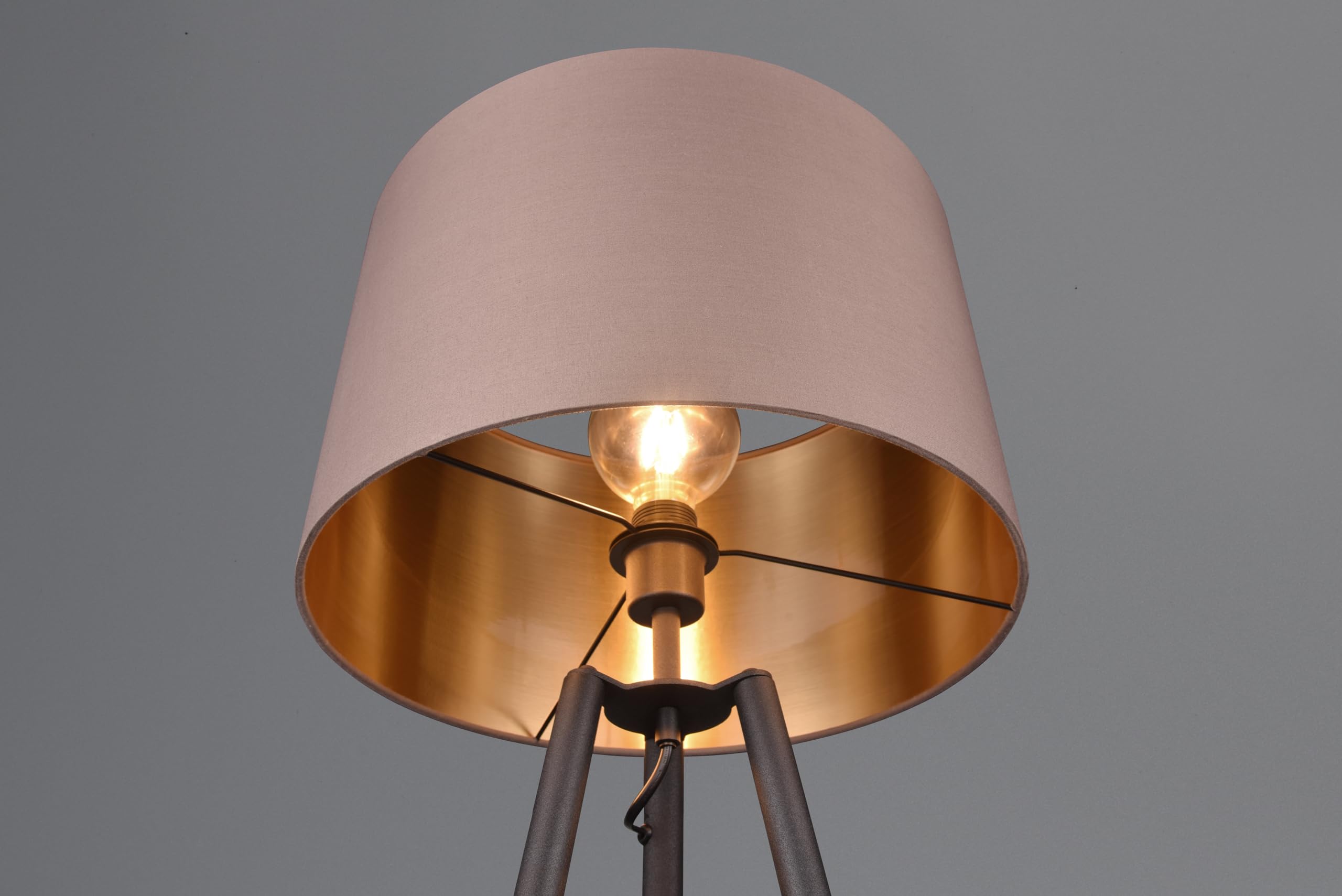 Reality Leuchten Stehleuchte Colette R41561032, Metall Schwarz Matt, Schirm Stoff Taupe/Goldfarbig, exkl. 1x E27