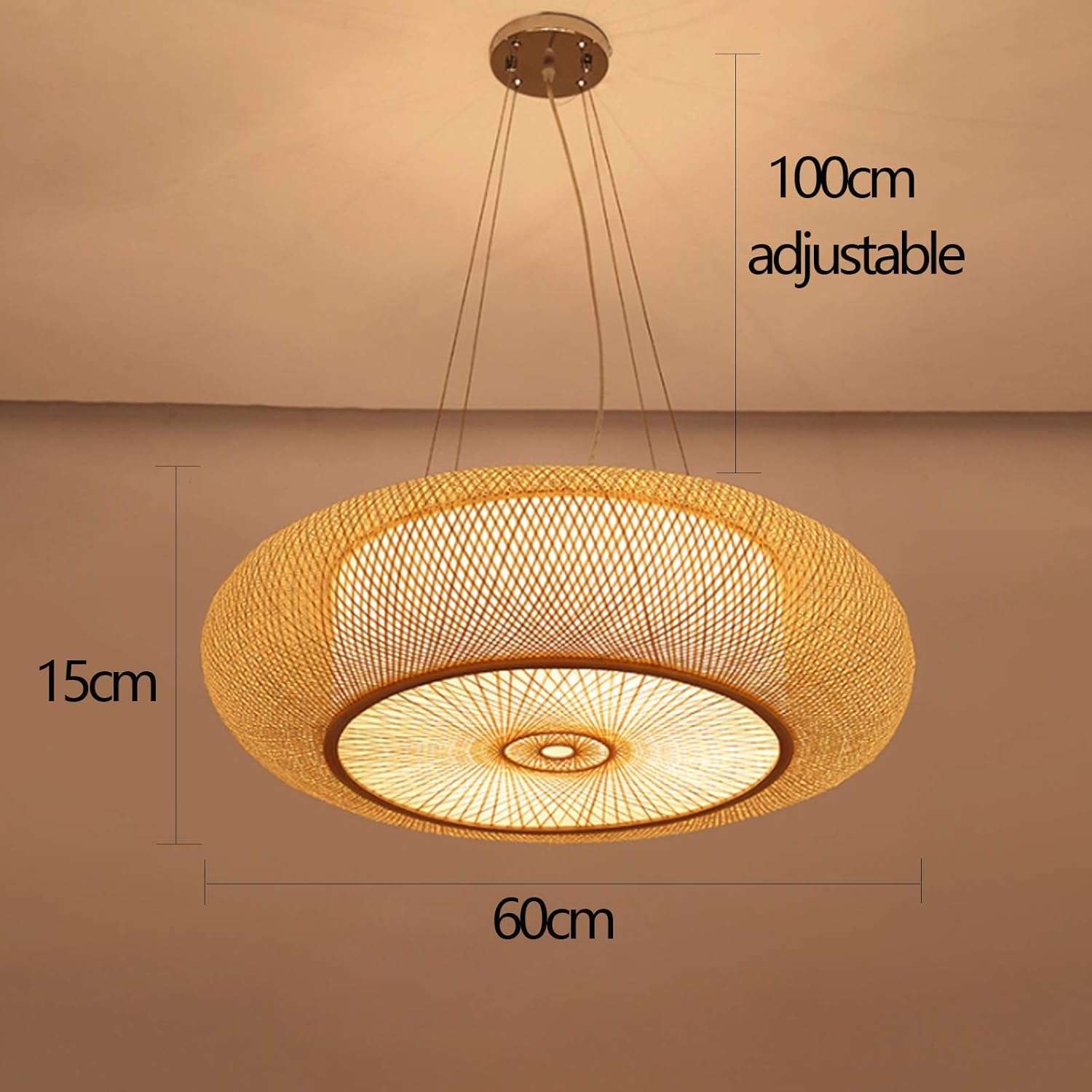 COCOL Retro Bambus Gewebte Lampe Land Hängelampe Handgewebte Deckenlampe Höhenverstellbare E27 Pendellampe Korridor Schlafzimmer Wohnzimmer Beleuchtung Pendelleuchte Esszimmer Dekorative Lampe,60cm