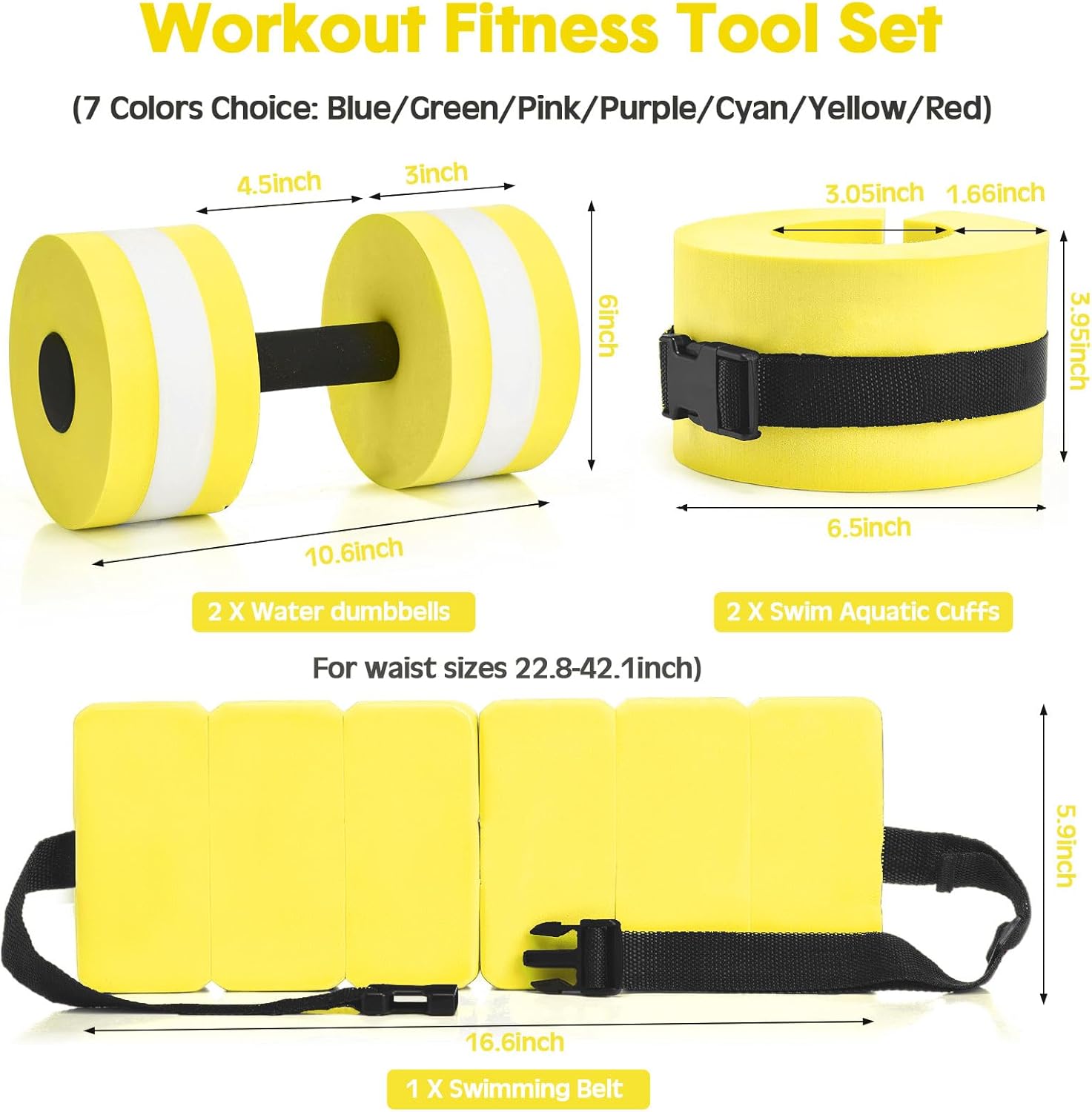 5 Pcs Pool Aquatic Exercise Set Including 2 Lightweight Water Dumbbells, 2 Ankle Swimming Weights, and Swim Belt Water Exercise Equipment for Aquatic Aerobics