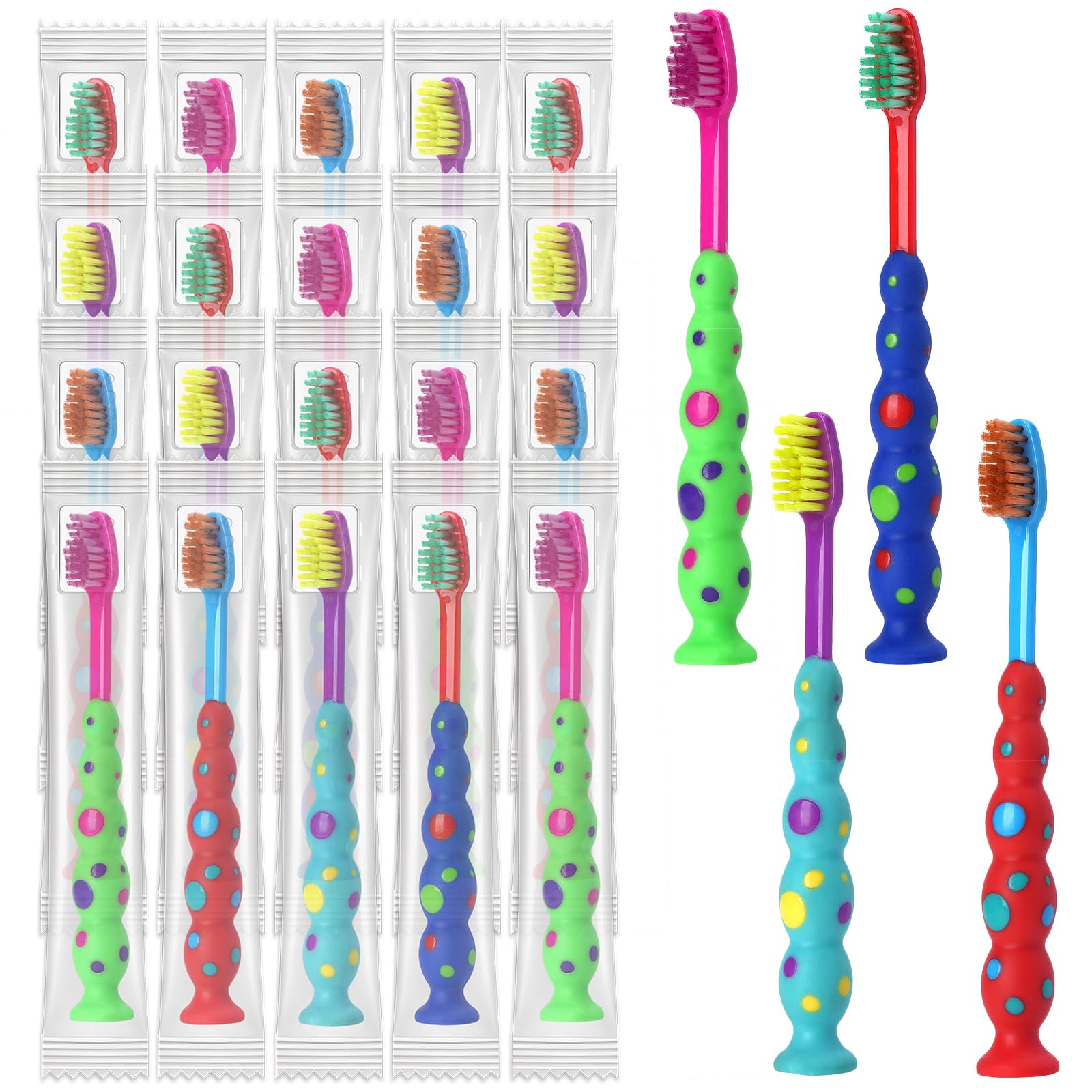 Newday 100 Pack Kids Toothbrush Bulk Soft Bristles Toddler Cute Toothbrush with Suction Cup Includes Travel Covers Individually