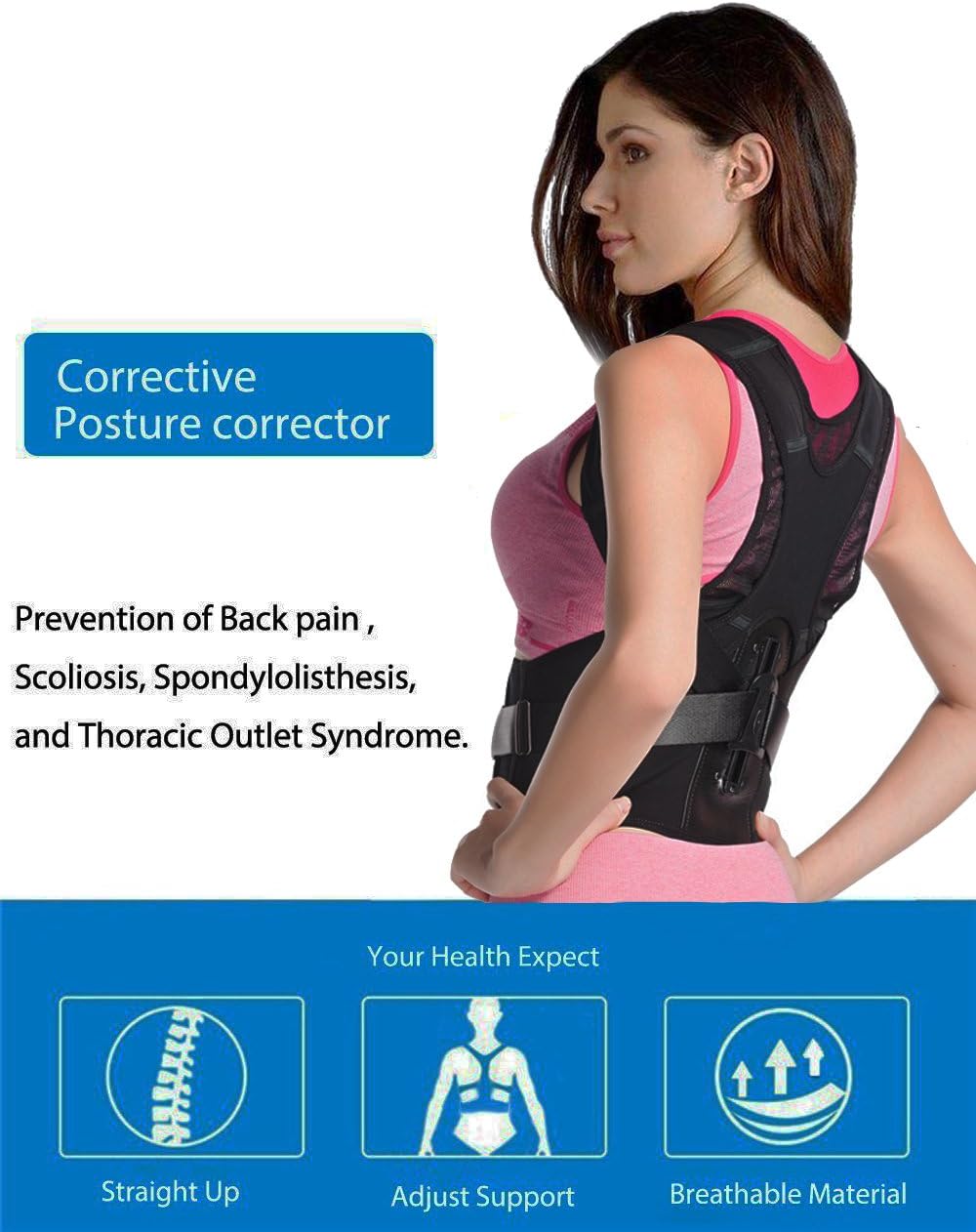Back Support Brace for Women&Kids Lower Back Pain Relief,The Best Medical Adjustable Posture Corrector,Lumbar Back Belt for Sciatica Pain,Improve Thoracic Kyphosis (L(33"-40"))