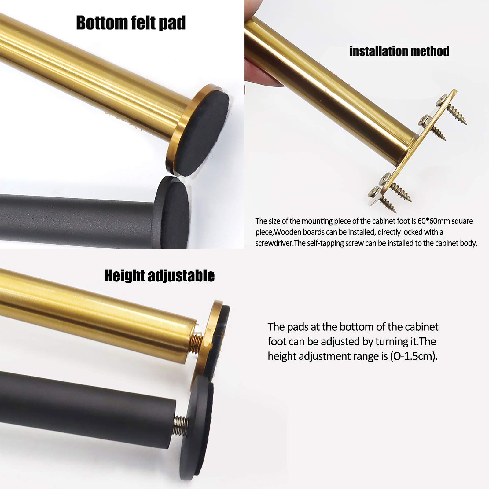 RXBFD 4 Patas de Repuesto de Metal para Muebles, pies de Acero Inoxidable de Altura Ajustable, para Mesa de Centro, Mueble de TV, sofá, Silla, Mueble de baño, Piezas de Hardware para Bricolaje