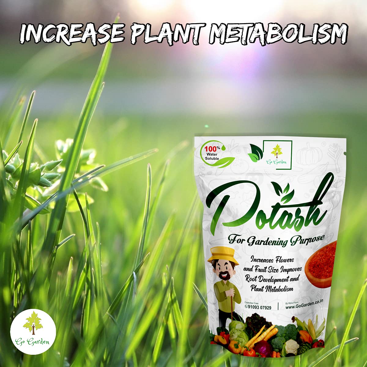Go Garden Water Soluble Organic Potash NPK Plant Fertilizer All Purpose for Plant Health, Flower Fruit Plant Growth - 900 Granuals