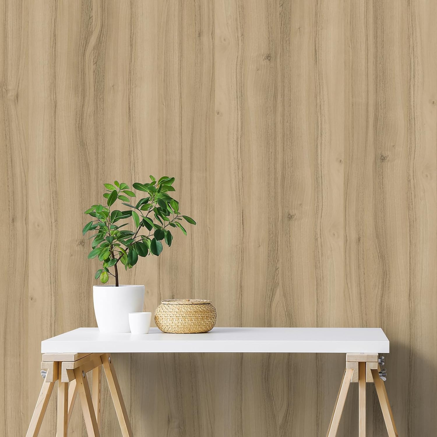 CHIHUT 12”x472” Light Wood Contact Paper for Countertops Waterproof Peel and Stick Nature Wood Grain Wallpaper Roll Removable Textured Wood Wall Paper for Kitchen Bedroom Wall Covering Desk Wrap