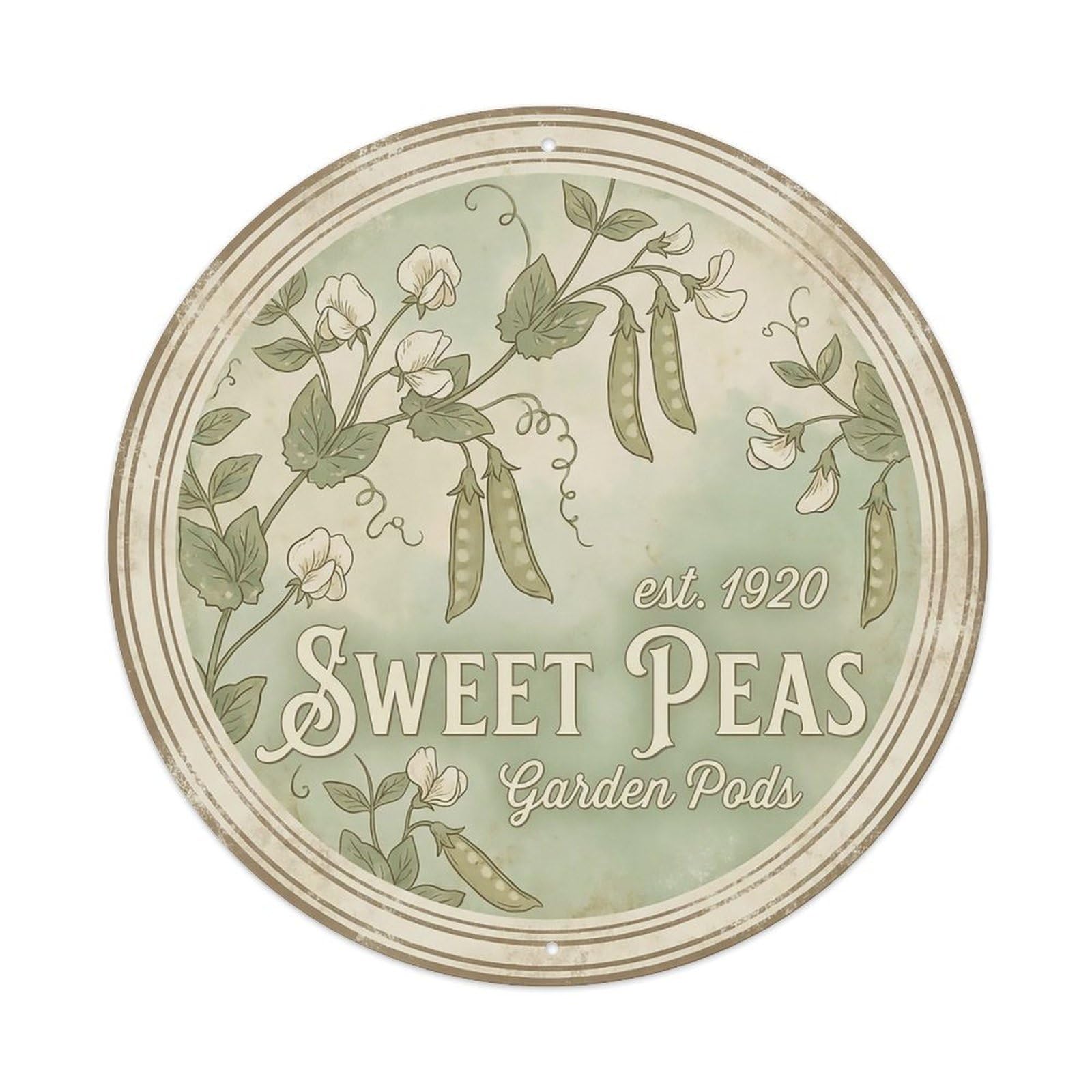 Cxhjca 8X8inch(20X20cm) Vintage Cottagecore Garden Peas Sweet Green Pods Metal Tin Sign
