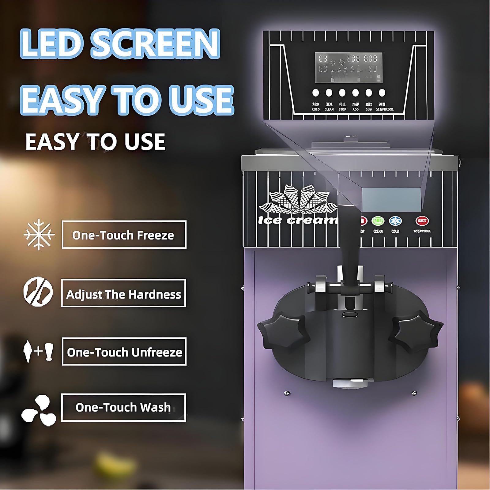 Machine à Glace Italienne Professionnelle 450 W, Machine à Glace Italienne avec pré-Refroidissement, Nettoyage Automatique, écran LCD,pour Restaurants,boutiques,Snacks,Mono-Parfum Orange