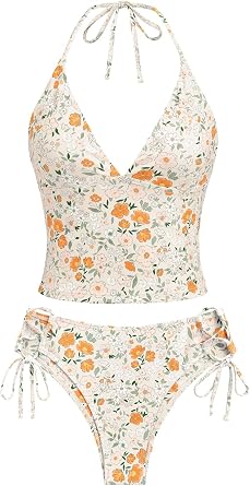 seamoly Womens Tankinis Striped Halter String Tie Side 2 Piece Tankini Sets Swimsuit