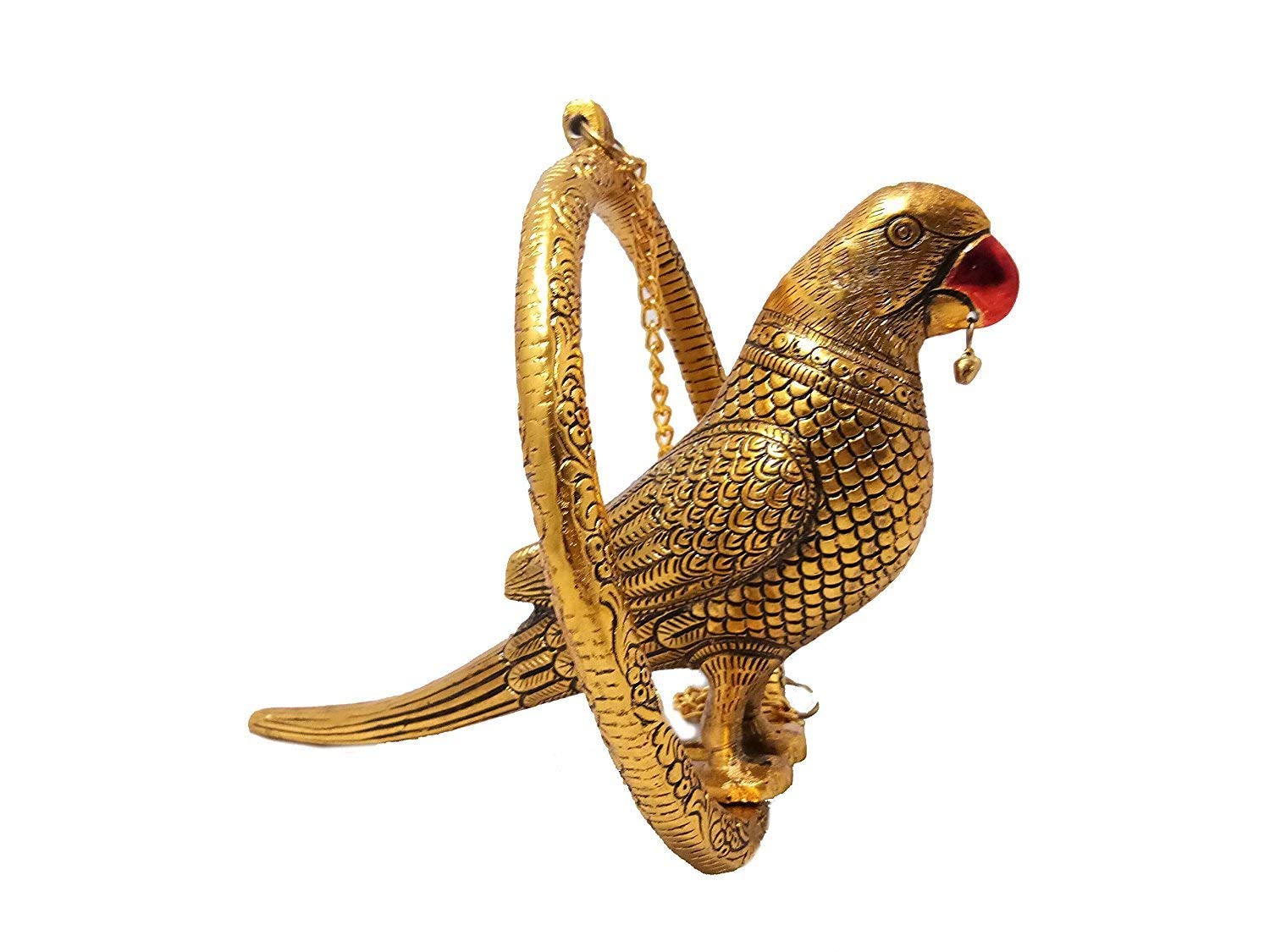 DreamKraft Metal Gold Plated Parrot in Ring Hanging For Home Decor